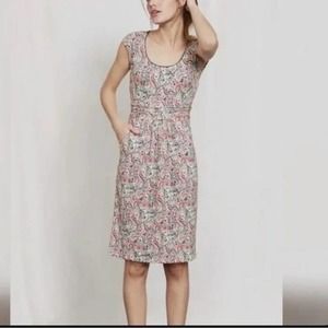 Boden Morgot Jersey Knit Dress 6 A Line Scoop Neck Floral Paisley Red White Gray